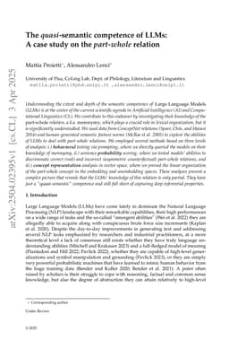 The quasi-semantic competence of LLMs: a case study on the part-whole relation