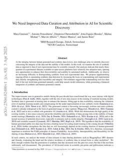 We Need Improved Data Curation and Attribution in AI for Scientific Discovery