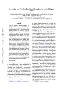 Leveraging LLM For Synchronizing Information Across Multilingual Tables