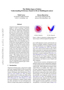 The Hidden Space of Safety: Understanding Preference-Tuned LLMs in Multilingual context
