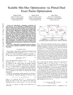 Scalable Min-Max Optimization via Primal-Dual Exact Pareto Optimization