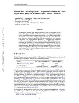 Short-PHD: Detecting Short LLM-generated Text with Topological Data Analysis After Off-topic Content Insertion