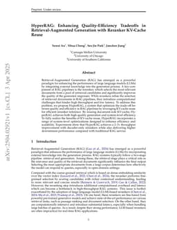 HyperRAG: Enhancing Quality-Efficiency Tradeoffs in Retrieval-Augmented Generation with Reranker KV-Cache Reuse