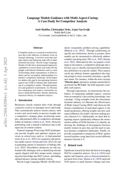 Language Models Guidance with Multi-Aspect-Cueing: A Case Study for Competitor Analysis