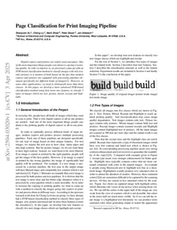 Page Classification for Print Imaging Pipeline