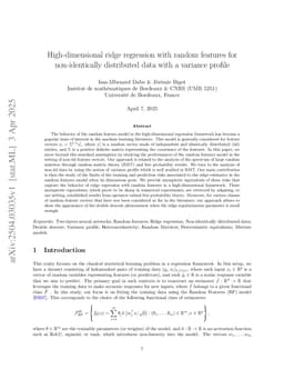 High-dimensional ridge regression with random features for non-identically distributed data with a variance profile