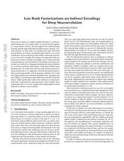 Low Rank Factorizations are Indirect Encodings for Deep Neuroevolution