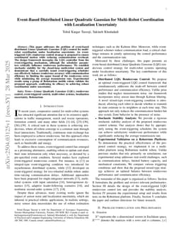 Event-Based Distributed Linear Quadratic Gaussian for Multi-Robot Coordination with Localization Uncertainty