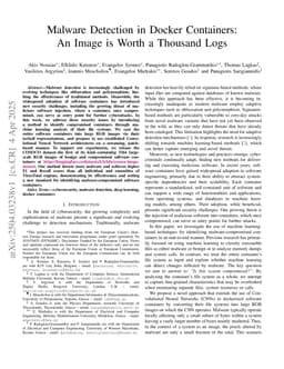 Malware Detection in Docker Containers: An Image is Worth a Thousand Logs