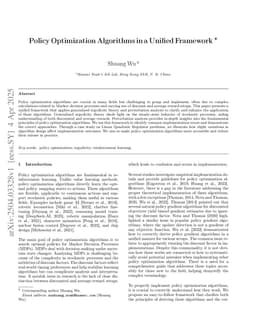 Policy Optimization Algorithms in a Unified Framework