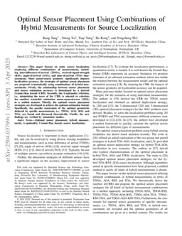 Optimal Sensor Placement Using Combinations of Hybrid Measurements for Source Localization