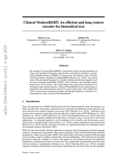 Clinical ModernBERT: An efficient and long context encoder for biomedical text