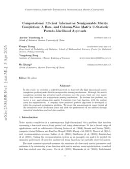 Computational Efficient Informative Nonignorable Matrix Completion: A Row- and Column-Wise Matrix U-Statistic Pseudo-Likelihood Approach