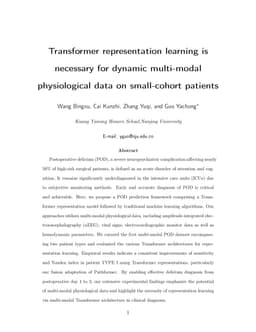Transformer representation learning is necessary for dynamic multi-modal physiological data on small-cohort patients