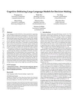 Cognitive Debiasing Large Language Models for Decision-Making
