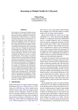 Reasoning on Multiple Needles In A Haystack