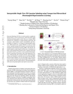 Interpretable Single-View 3D Gaussian Splatting using Unsupervised Hierarchical Disentangled Representation Learning