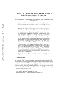 Sigma: A dataset for text-to-code semantic parsing with statistical analysis