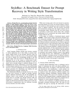 StyleRec: A Benchmark Dataset for Prompt Recovery in Writing Style Transformation