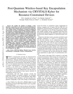 Post-Quantum Wireless-based Key Encapsulation Mechanism via CRYSTALS-Kyber for Resource-Constrained Devices