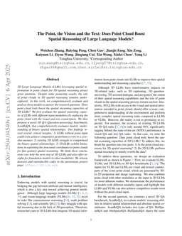 The Point, the Vision and the Text: Does Point Cloud Boost Spatial Reasoning of Large Language Models?