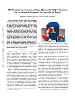 B4P: Simultaneous Grasp and Motion Planning for Object Placement via Parallelized Bidirectional Forests and Path Repair