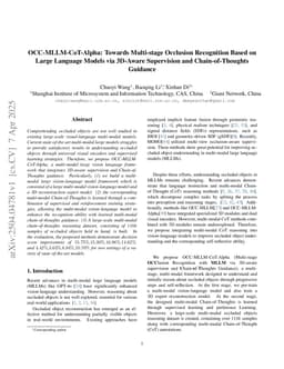 OCC-MLLM-CoT-Alpha: Towards Multi-stage Occlusion Recognition Based on Large Language Models via 3D-Aware Supervision and Chain-of-Thoughts Guidance