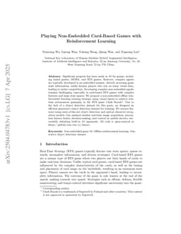 Playing Non-Embedded Card-Based Games with Reinforcement Learning