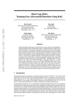 Don't Lag, RAG: Training-Free Adversarial Detection Using RAG