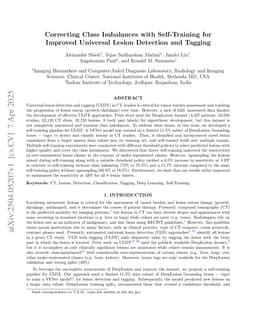 Correcting Class Imbalances with Self-Training for Improved Universal Lesion Detection and Tagging
