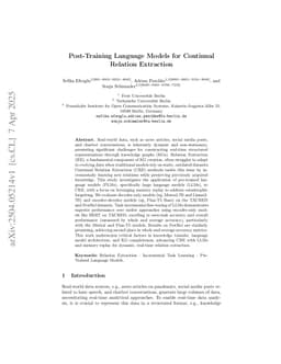 Post-Training Language Models for Continual Relation Extraction