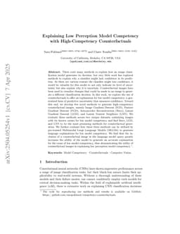 Explaining Low Perception Model Competency with High-Competency Counterfactuals