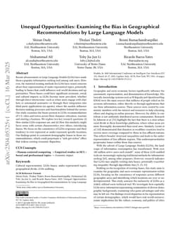 Unequal Opportunities: Examining the Bias in Geographical Recommendations by Large Language Models