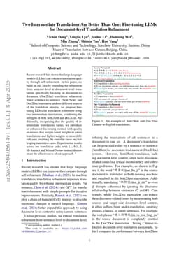 Two Intermediate Translations Are Better Than One: Fine-tuning LLMs for Document-level Translation Refinement