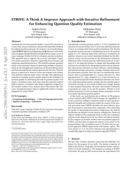 STRIVE: A Think & Improve Approach with Iterative Refinement for Enhancing Question Quality Estimation
