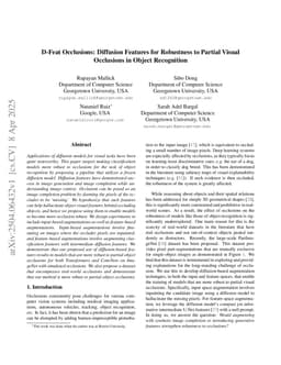 D-Feat Occlusions: Diffusion Features for Robustness to Partial Visual Occlusions in Object Recognition