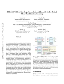 DUKAE: DUal-level Knowledge Accumulation and Ensemble for Pre-Trained Model-Based Continual Learning
