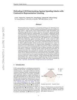 Defending LLM Watermarking Against Spoofing Attacks with Contrastive Representation Learning