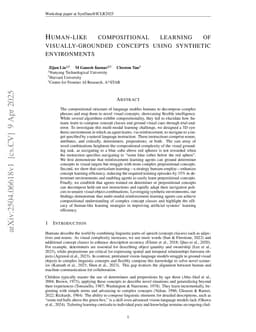 Human-like compositional learning of visually-grounded concepts using synthetic environments