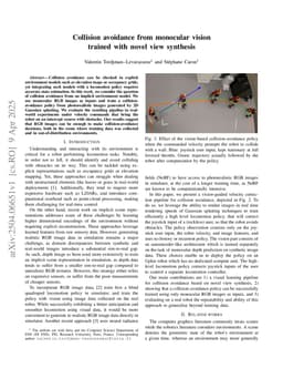 Collision avoidance from monocular vision trained with novel view synthesis
