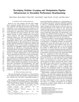 Developing Modular Grasping and Manipulation Pipeline Infrastructure to Streamline Performance Benchmarking
