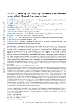 DeCoMa: Detecting and Purifying Code Dataset Watermarks through Dual Channel Code Abstraction