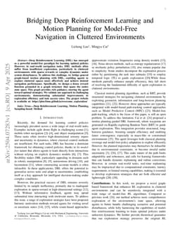 Bridging Deep Reinforcement Learning and Motion Planning for Model-Free Navigation in Cluttered Environments
