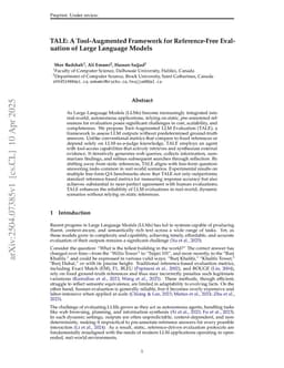TALE: A Tool-Augmented Framework for Reference-Free Evaluation of Large Language Models