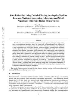 State Estimation Using Particle Filtering in Adaptive Machine Learning Methods: Integrating Q-Learning and NEAT Algorithms with Noisy Radar Measurements