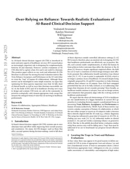 Over-Relying on Reliance: Towards Realistic Evaluations of AI-Based Clinical Decision Support