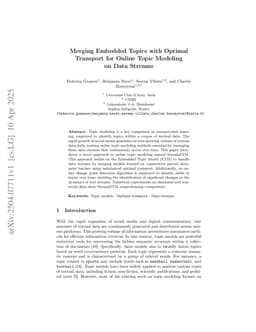 Merging Embedded Topics with Optimal Transport for Online Topic Modeling on Data Streams