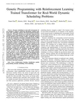 Genetic Programming with Reinforcement Learning Trained Transformer for Real-World Dynamic Scheduling Problems