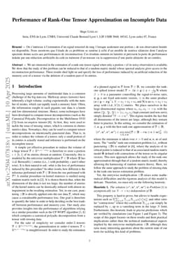 Performance of Rank-One Tensor Approximation on Incomplete Data