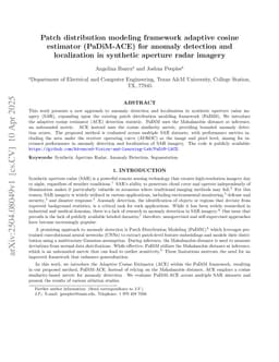 Patch distribution modeling framework adaptive cosine estimator (PaDiM-ACE) for anomaly detection and localization in synthetic aperture radar imagery